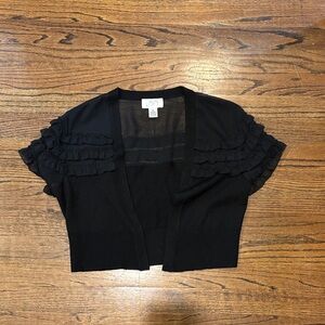LOFT Black Ruffle Sleeve Shrug